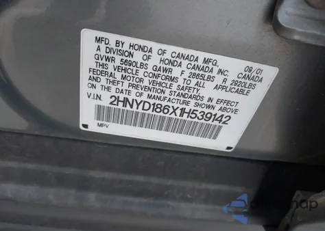 2001 Acura Mdx from USA, damaged, VIN 2HNYD186X1H539142